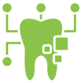 Green tooth with connected digital nodes.