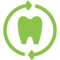 Green tooth with circular arrows icon.